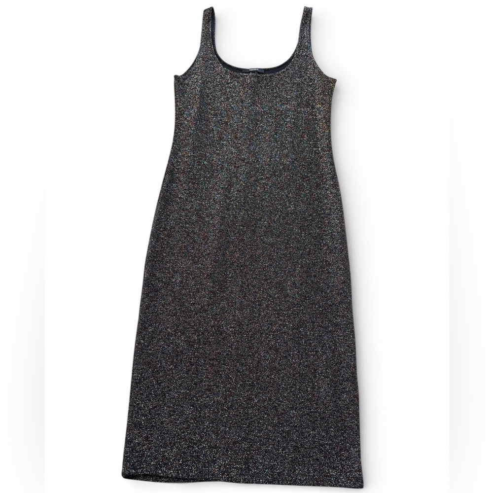 Forever 21 Black Metallic Bodycon Summer Whimsigoth Grunge Party midi Dress L